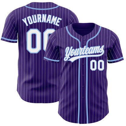 Custom Purple White Pinstripe Light Blue Authentic Baseball Jersey - Sky-Custom