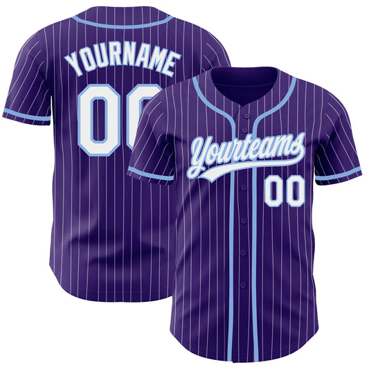 Custom Purple White Pinstripe Light Blue Authentic Baseball Jersey - Sky-Custom