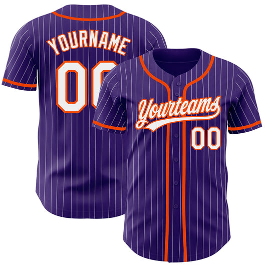 Custom Purple White Pinstripe Orange Authentic Baseball Jersey - Sky-Custom