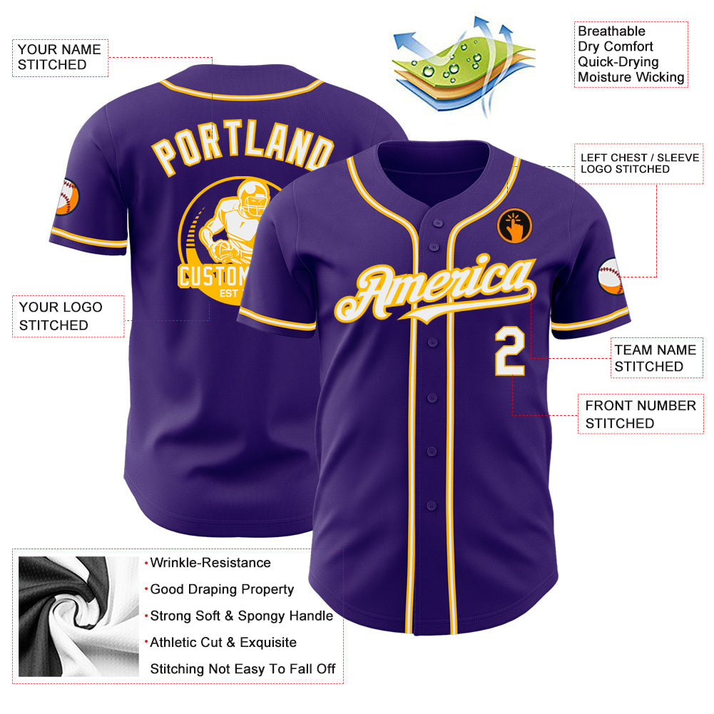 Custom Purple White-Gold Authentic Baseball Jersey - Sky-Custom