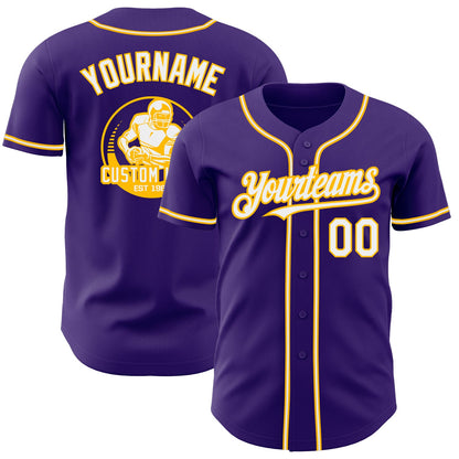 Custom Purple White-Gold Authentic Baseball Jersey - Sky-Custom