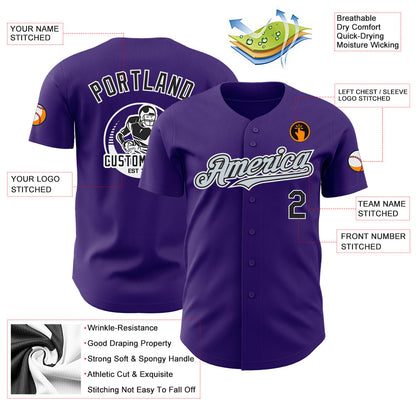Custom Purple Black Silver-White Authentic Baseball Jersey - Sky-Custom