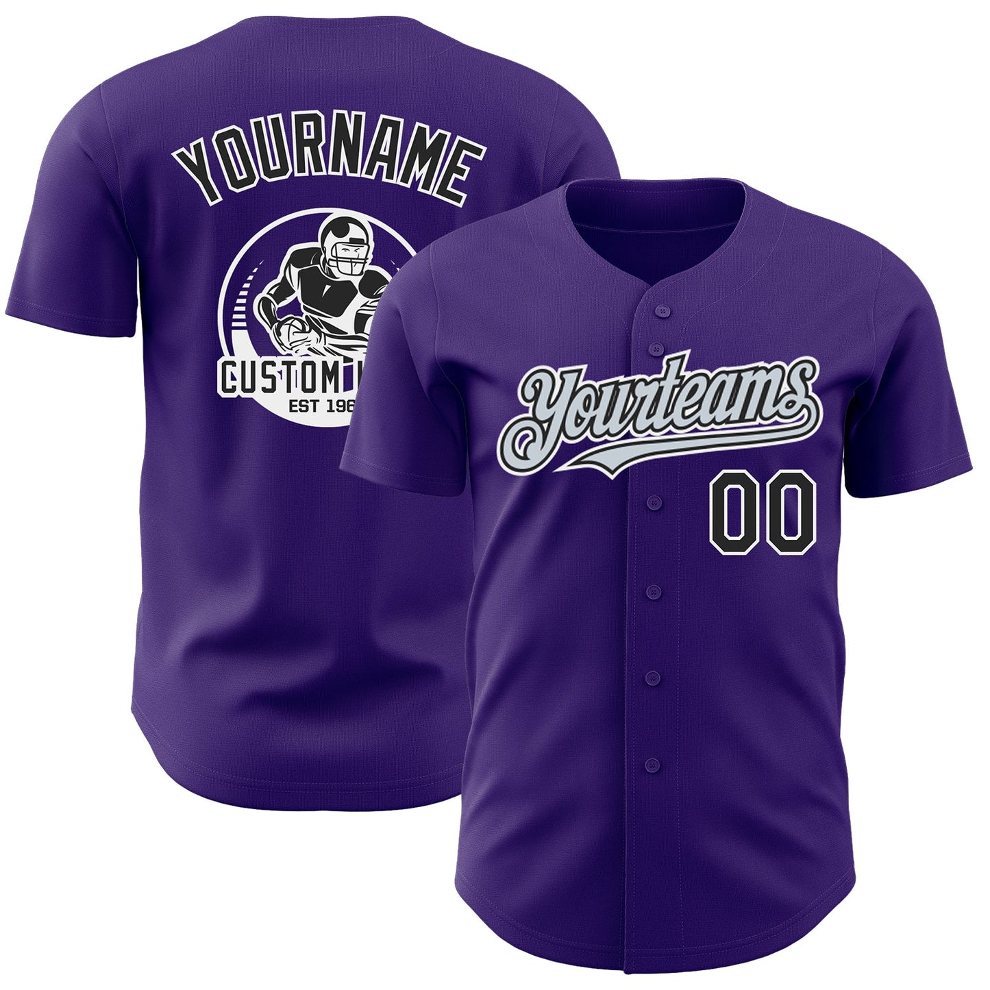 Custom Purple Black Silver-White Authentic Baseball Jersey - Sky-Custom