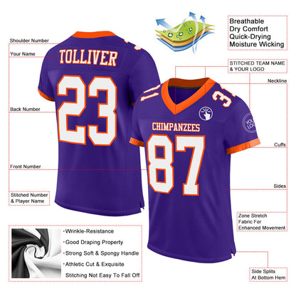 Custom Purple White-Orange Mesh Authentic Football Jersey - Sky-Custom