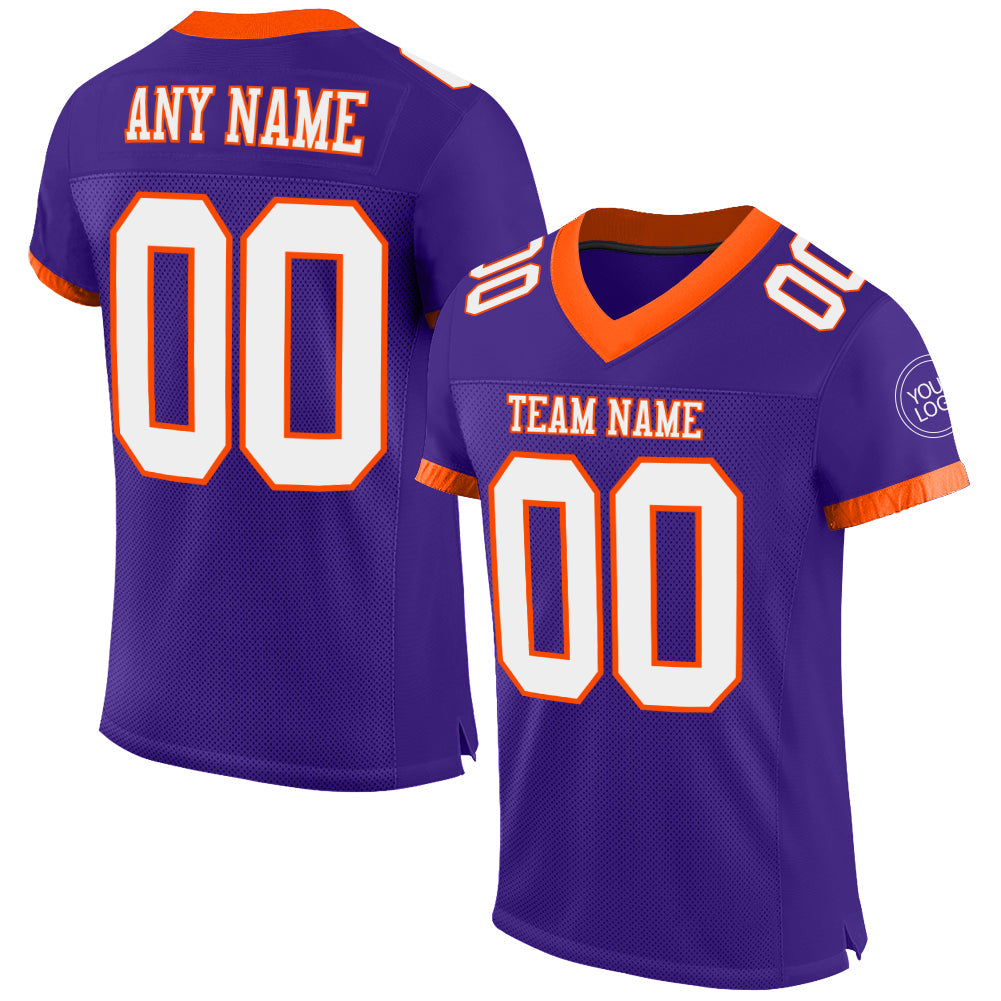 Custom Purple White-Orange Mesh Authentic Football Jersey - Sky-Custom