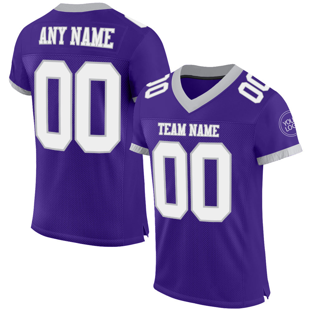 Custom Purple White-Gray Mesh Authentic Football Jersey - Sky-Custom