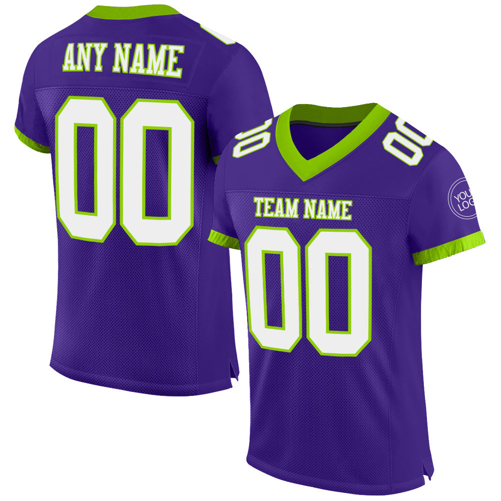Custom Purple White-Neon Green Mesh Authentic Football Jersey - Sky-Custom