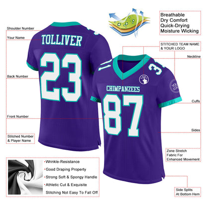 Custom Purple White-Aqua Mesh Authentic Football Jersey - Sky-Custom
