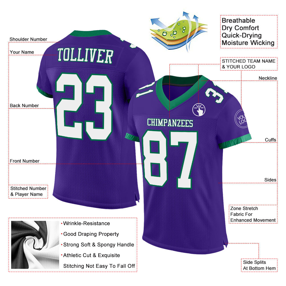 Custom Purple White-Kelly Green Mesh Authentic Football Jersey - Sky-Custom