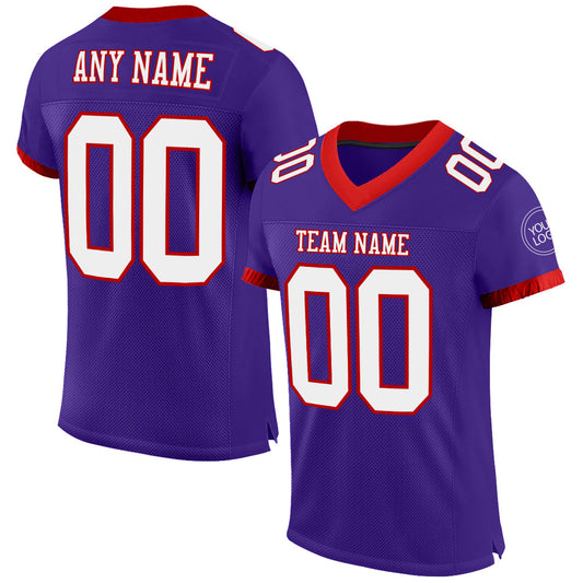 Custom Purple White-Red Mesh Authentic Football Jersey - Sky-Custom