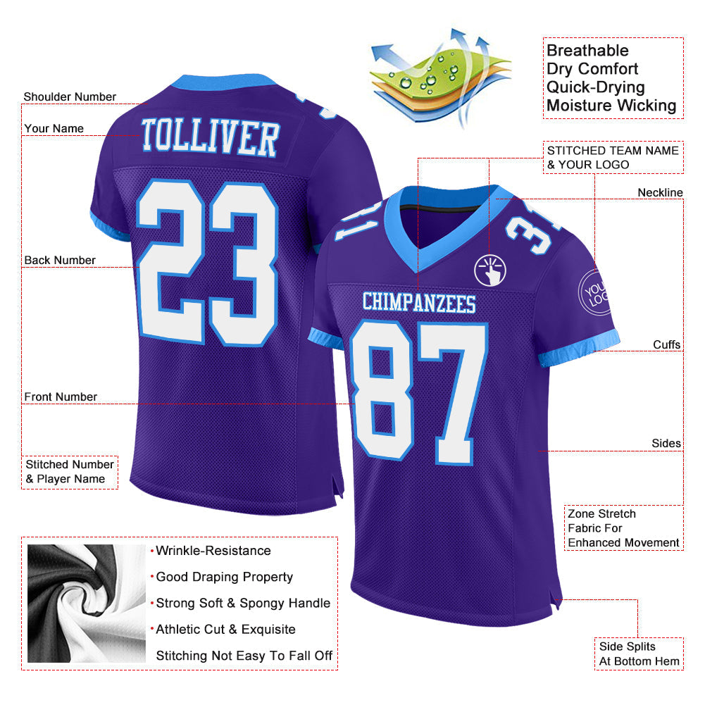 Custom Purple White-Powder Blue Mesh Authentic Football Jersey - Sky-Custom