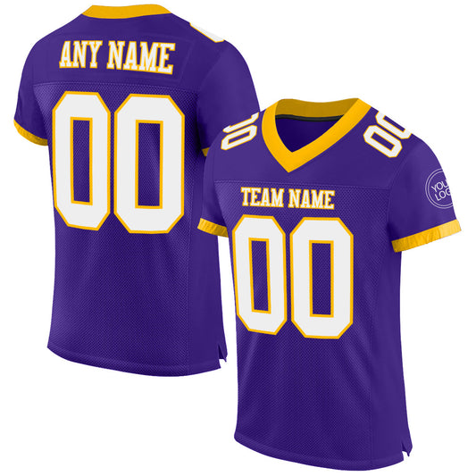 Custom Purple White-Gold Mesh Authentic Football Jersey - Sky-Custom