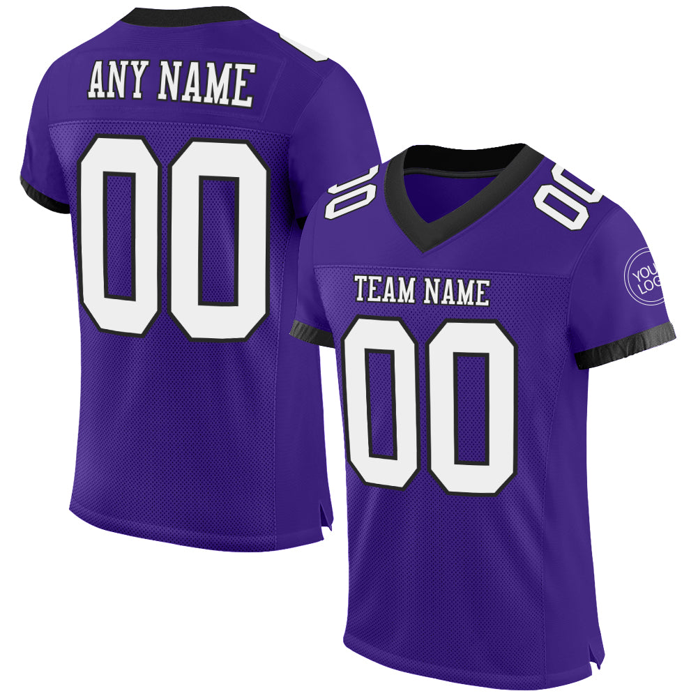 Custom Purple White-Black Mesh Authentic Football Jersey - Sky-Custom