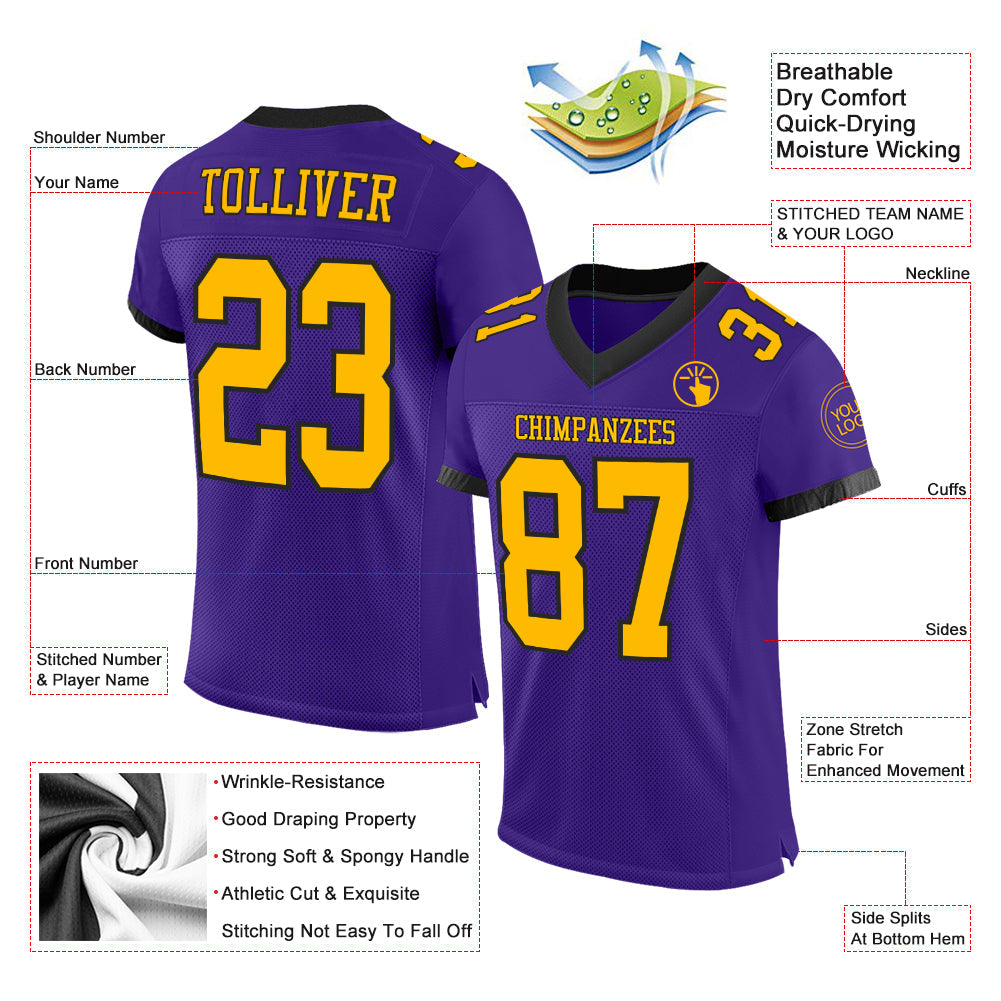 Custom Purple Gold-Black Mesh Authentic Football Jersey - Sky-Custom