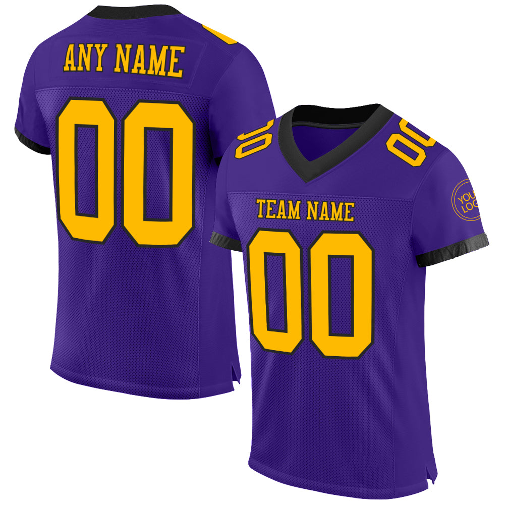 Custom Purple Gold-Black Mesh Authentic Football Jersey - Sky-Custom