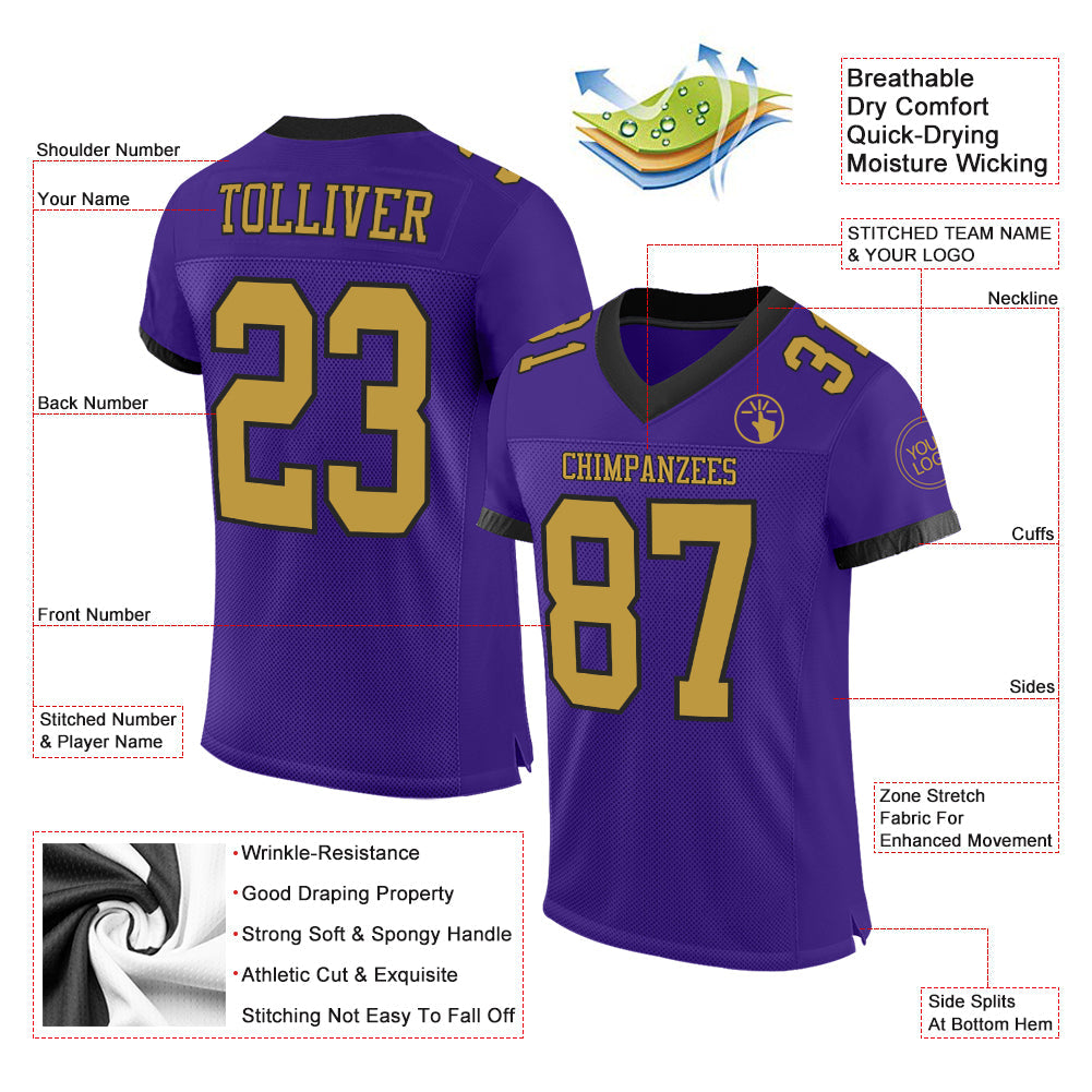 Custom Purple Old Gold-Black Mesh Authentic Football Jersey - Sky-Custom
