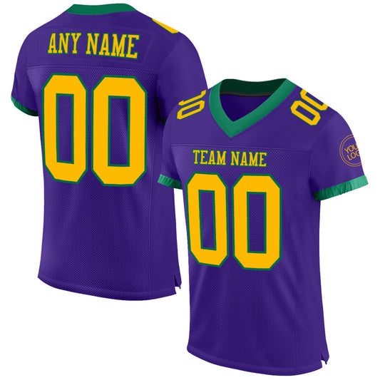 Custom Purple Gold-Kelly Green Mesh Authentic Football Jersey - Sky-Custom