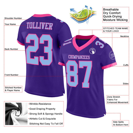 Custom Purple Light Blue-Pink Mesh Authentic Football Jersey - Sky-Custom