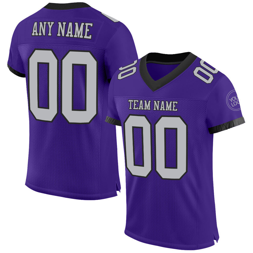 Custom Purple Gray-Black Mesh Authentic Football Jersey - Sky-Custom