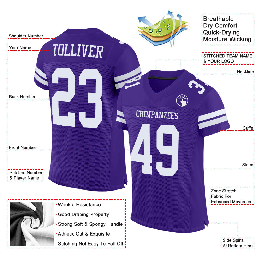 Custom Purple White Mesh Authentic Football Jersey - Sky-Custom