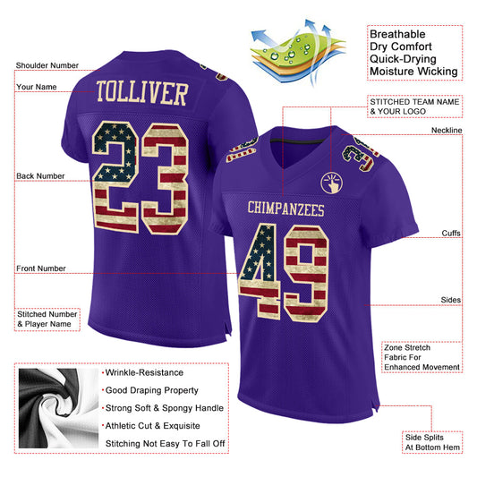 Custom Purple Vintage USA Flag-City Cream Mesh Authentic Football Jersey - Sky-Custom