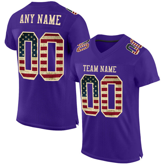 Custom Purple Vintage USA Flag-City Cream Mesh Authentic Football Jersey - Sky-Custom