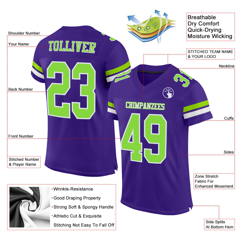 Custom Purple Neon Green-White Mesh Authentic Football Jersey - Sky-Custom