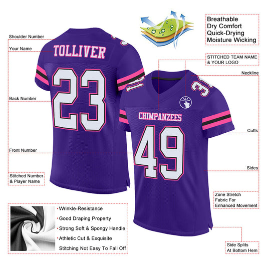 Custom Purple White Black-Pink Mesh Authentic Football Jersey - Sky-Custom