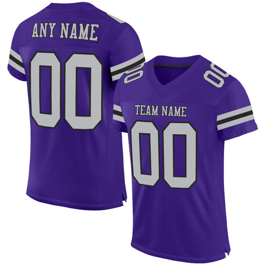 Custom Purple Gray-Black Mesh Authentic Football Jersey - Sky-Custom