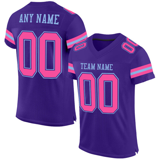 Custom Purple Pink-Light Blue Mesh Authentic Football Jersey - Sky-Custom