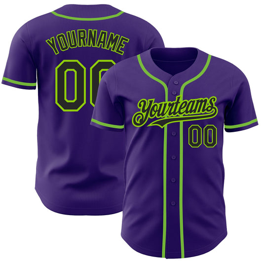 Custom Purple Black-Neon Green Authentic Baseball Jersey - Sky-Custom