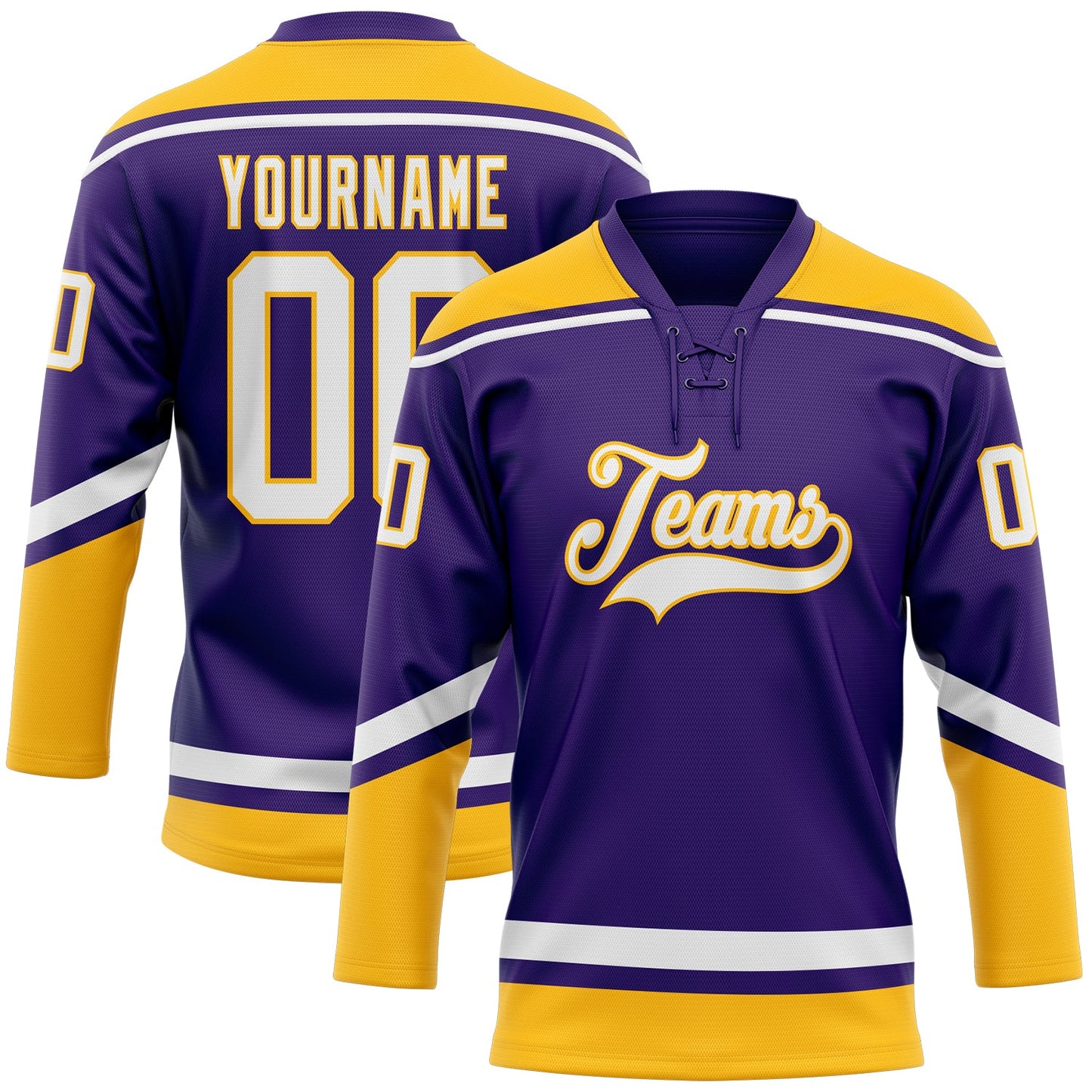 Custom Purple White-Gold Hockey Lace Neck Jersey - Sky-Custom
