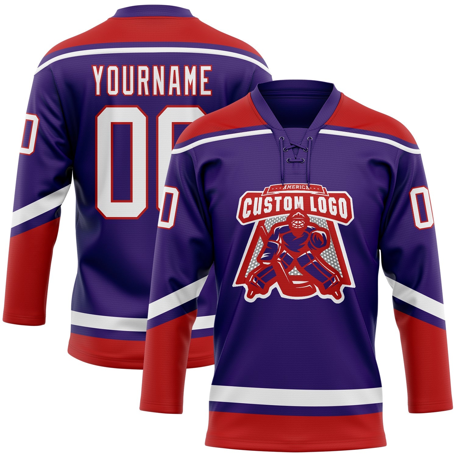 Custom Purple White-Red Hockey Lace Neck Jersey - Sky-Custom