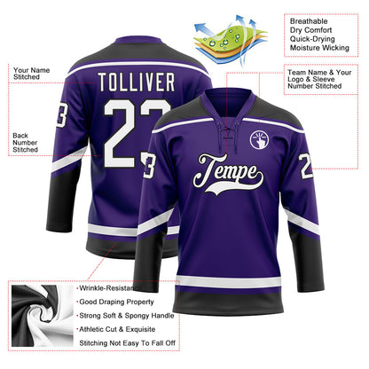 Custom Purple White-Black Hockey Lace Neck Jersey - Sky-Custom