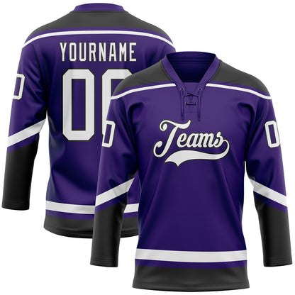 Custom Purple White-Black Hockey Lace Neck Jersey - Sky-Custom