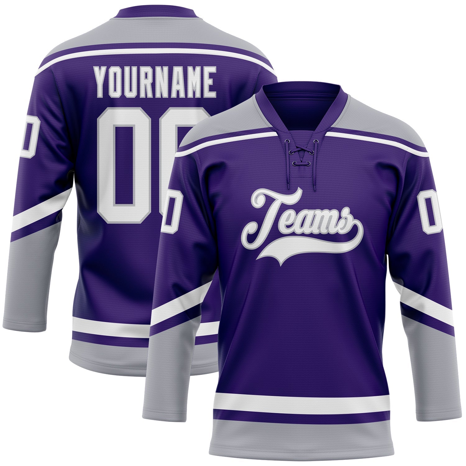 Custom Purple White-Gray Hockey Lace Neck Jersey - Sky-Custom