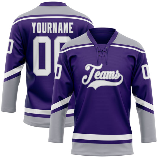 Custom Purple White-Gray Hockey Lace Neck Jersey - Sky-Custom