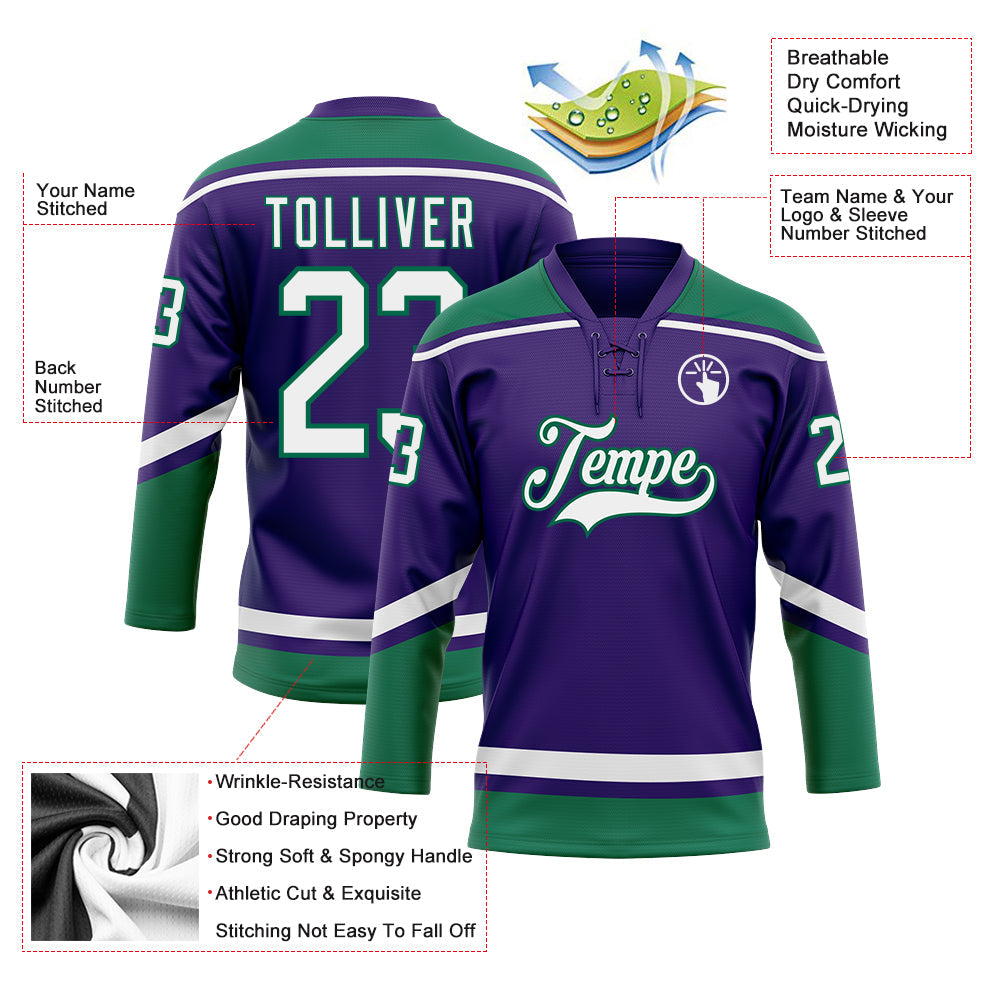 Custom Purple White-Kelly Green Hockey Lace Neck Jersey - Sky-Custom