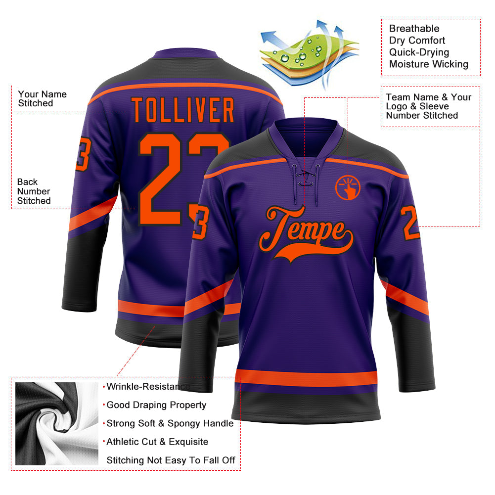 Custom Purple Orange-Black Hockey Lace Neck Jersey - Sky-Custom