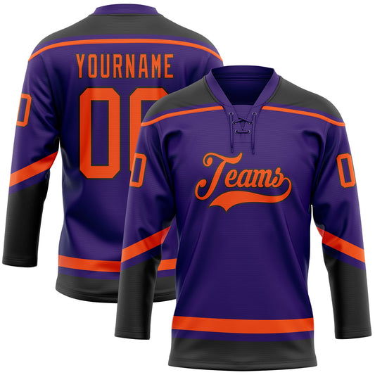 Custom Purple Orange-Black Hockey Lace Neck Jersey - Sky-Custom