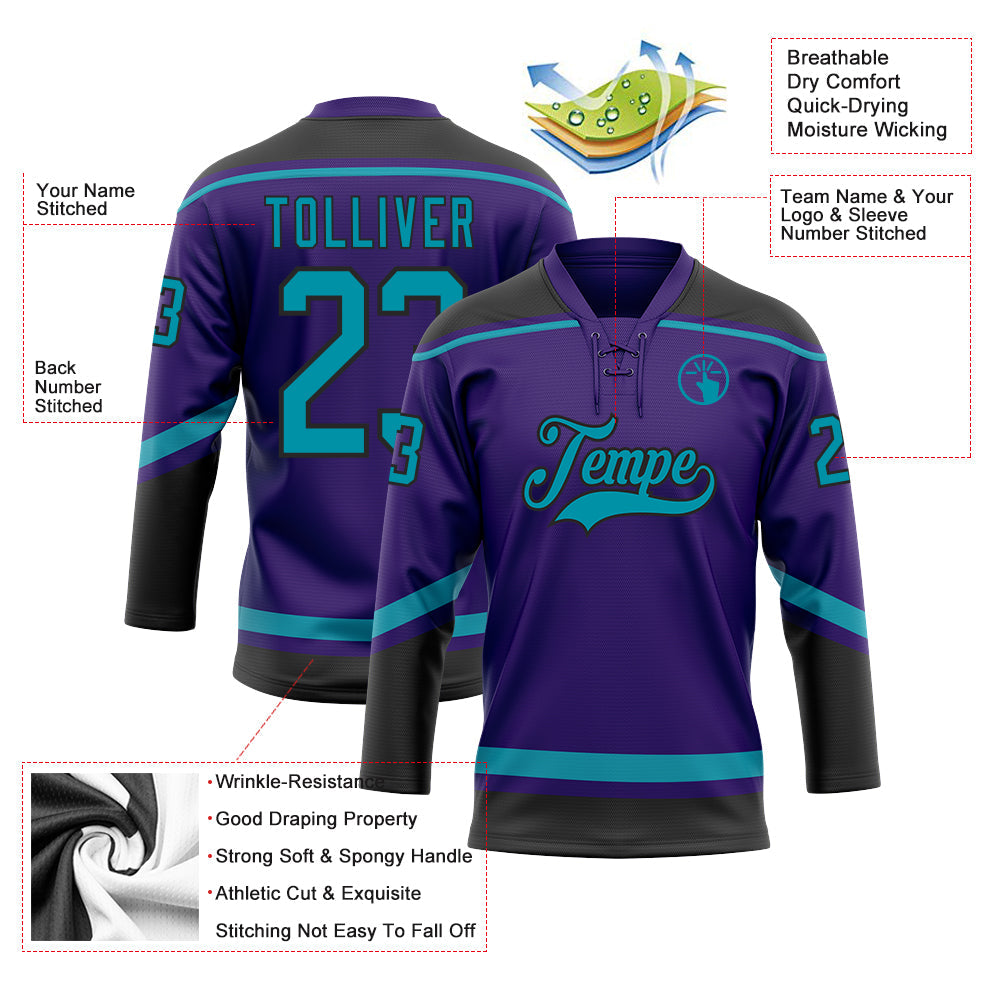 Custom Purple Teal-Black Hockey Lace Neck Jersey - Sky-Custom