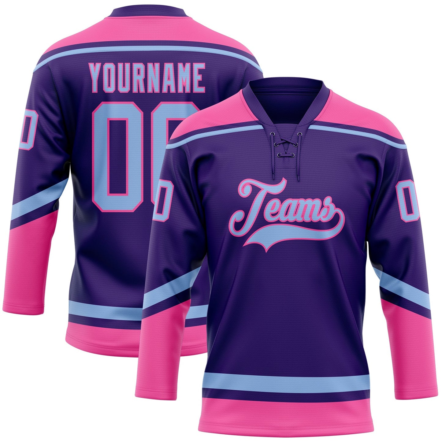 Custom Purple Light Blue-Pink Hockey Lace Neck Jersey - Sky-Custom