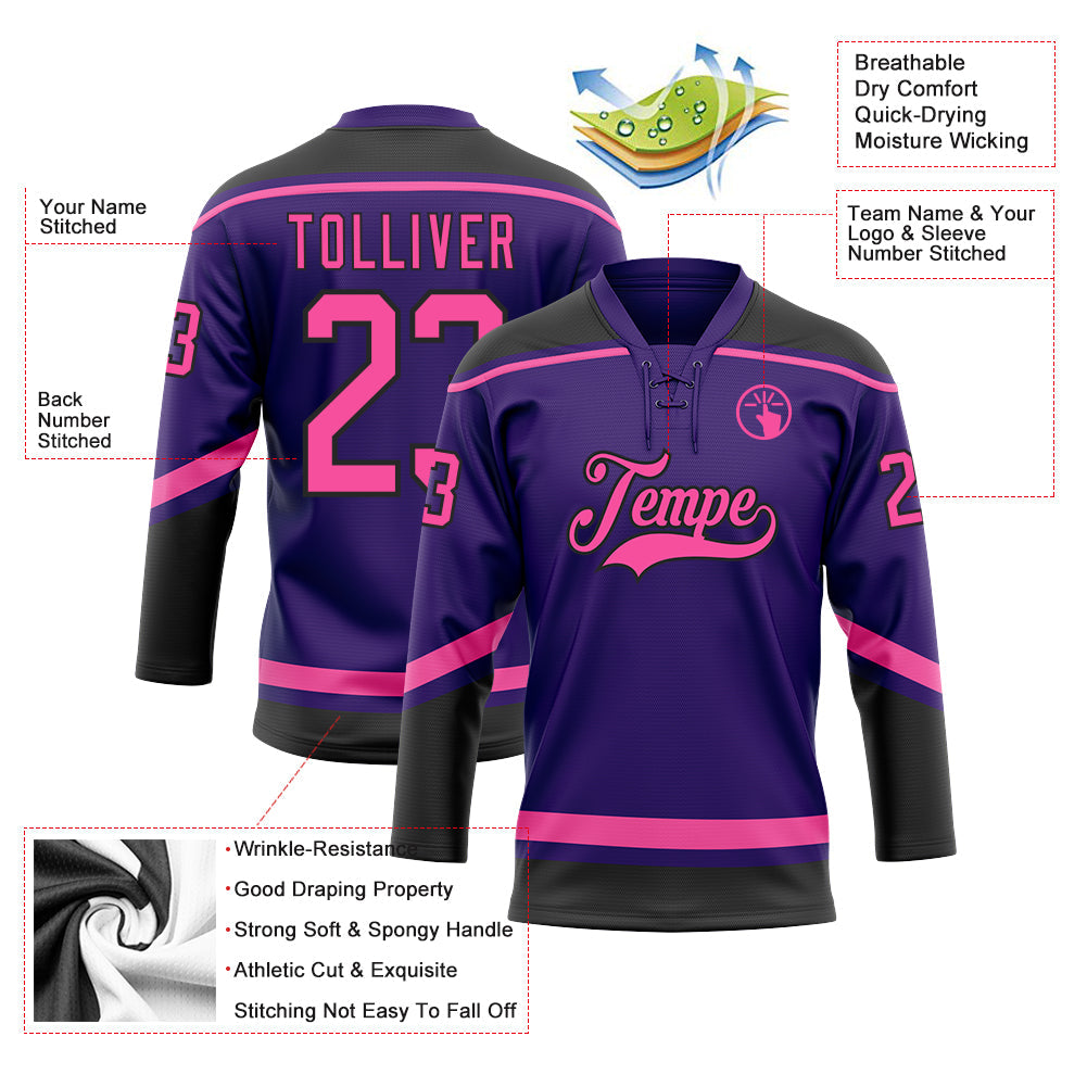 Custom Purple Pink-Black Hockey Lace Neck Jersey - Sky-Custom