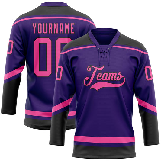 Custom Purple Pink-Black Hockey Lace Neck Jersey - Sky-Custom