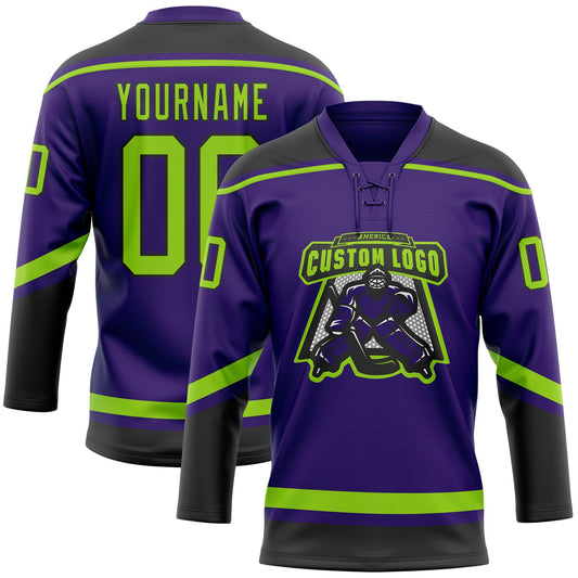 Custom Purple Neon Green-Black Hockey Lace Neck Jersey - Sky-Custom