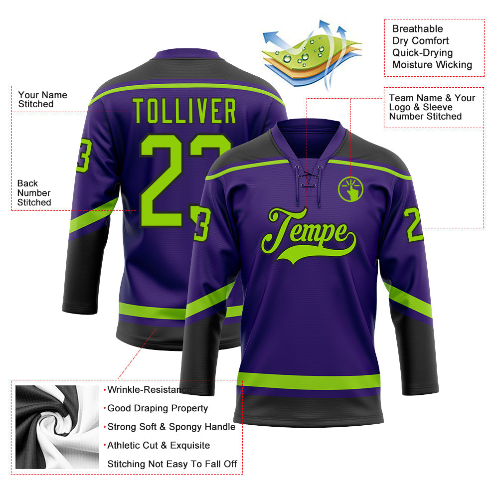 Custom Purple Neon Green-Black Hockey Lace Neck Jersey - Sky-Custom