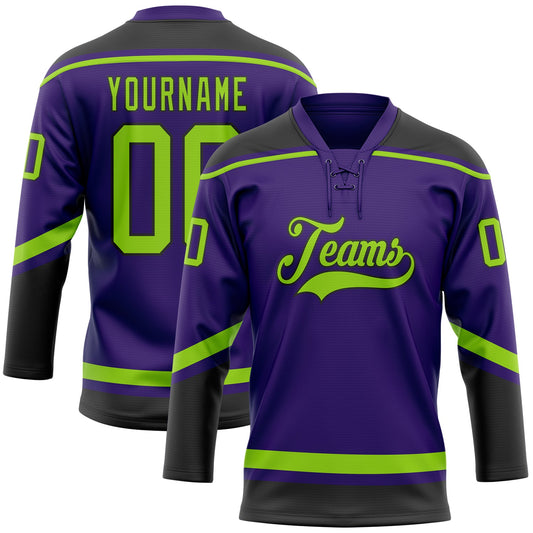 Custom Purple Neon Green-Black Hockey Lace Neck Jersey - Sky-Custom