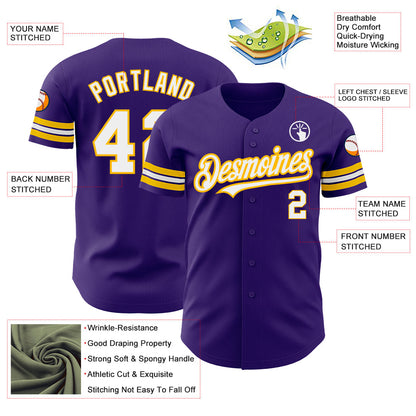 Custom Purple White-Gold Authentic Baseball Jersey - Sky-Custom