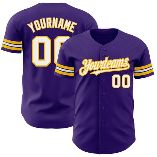 Custom Purple White-Gold Authentic Baseball Jersey - Sky-Custom