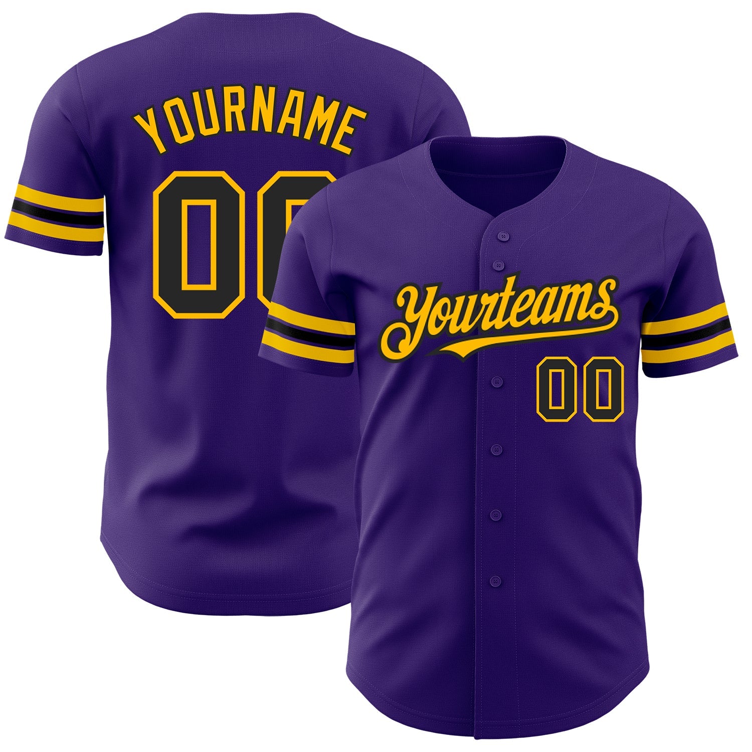 Custom Purple Black-Gold Authentic Baseball Jersey - Sky-Custom